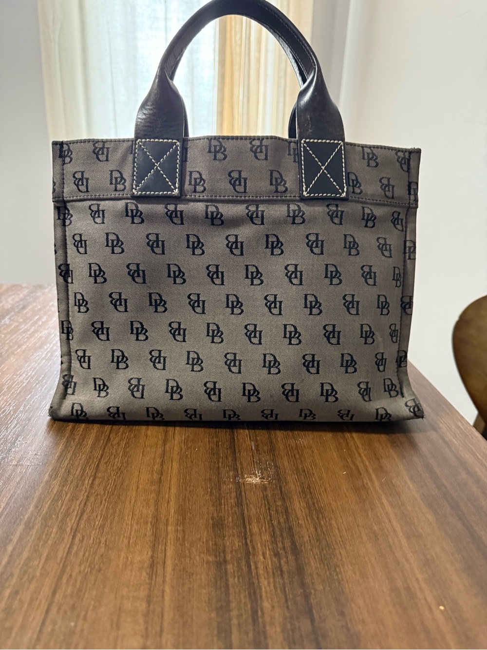 Dooney & Bourke Gray Logo Canvas Messenger with Dark Brown Leather Handles